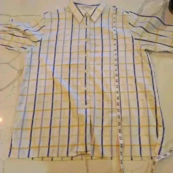 Foxcroft Womens Collared Cotton Plaid Button Down Shirt Blue Green Size 14 - Picture 8 of 9